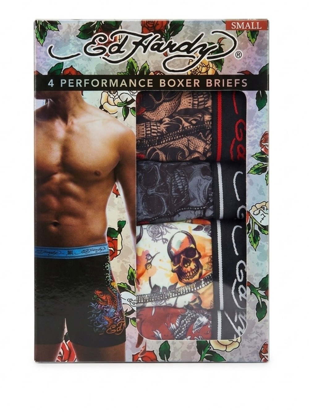 Ed Hardy 4-Pack Performance Boxer Briefs Small Tattoo Print Y2K NIB